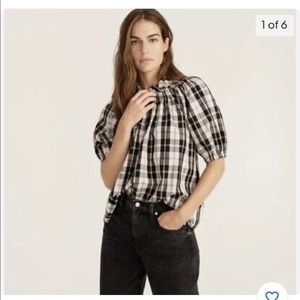J Crew smocked neck puff sleeve plaid shirt